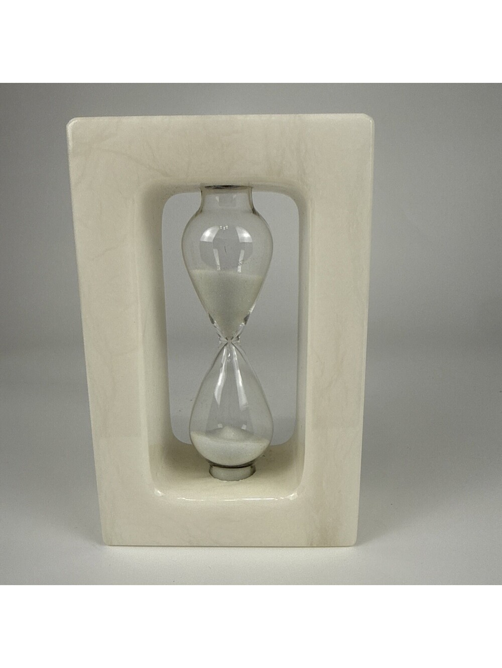 Modern Ivory Hourglass Timer • Rectangular Stone Frame Sand Timer Decor - Picture 3 of 9